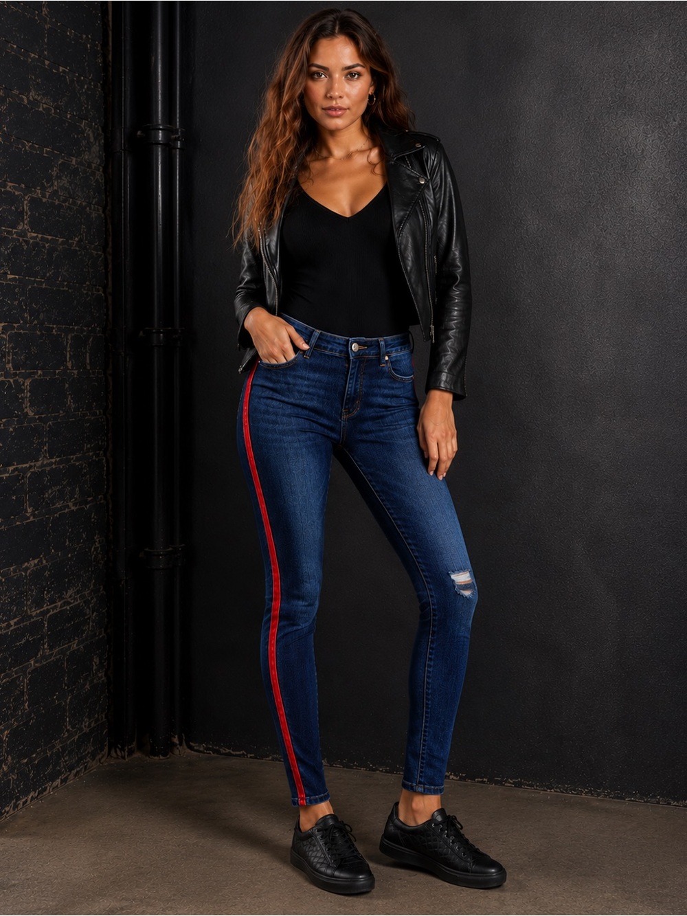 Judy Blue JB84174 Red Velvet Side Stripe Skinny Jeans 15/32 Dark Wash Stretch